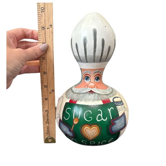 Hand painted Gourd‎ Art Chef Sugar Spice Kitchen Decor Whimsical Folk Art Signed - Picture 11 of 11